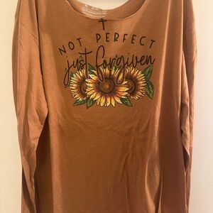 Not Perfect Just Forgiven Sunflower Graphic Long Sleeve Top - Tan